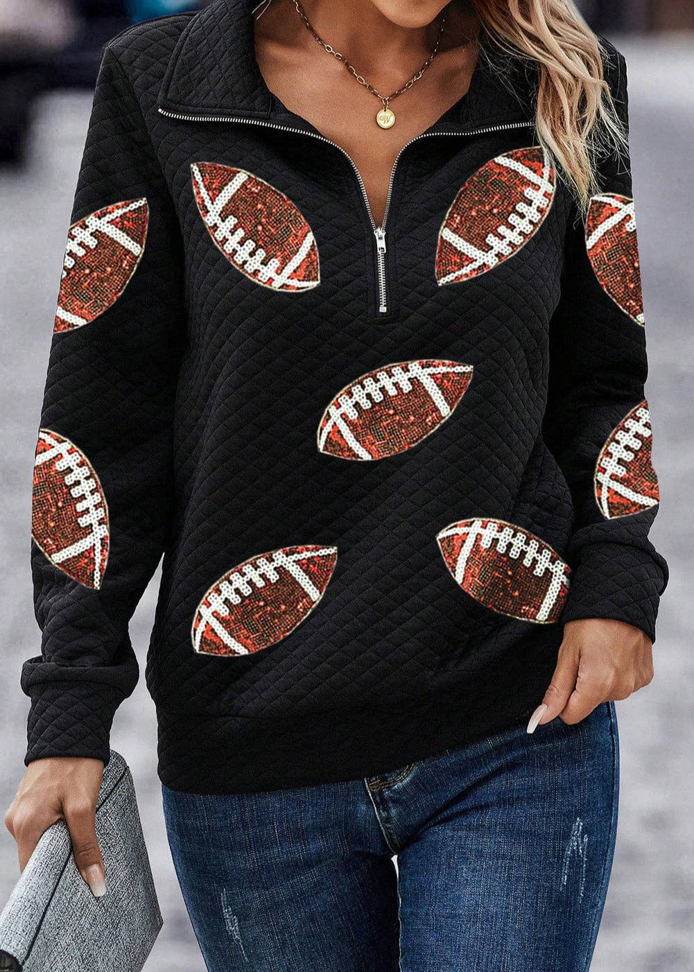 Sunday Cozy Quilted Football Top – Game Day Neutral Lux