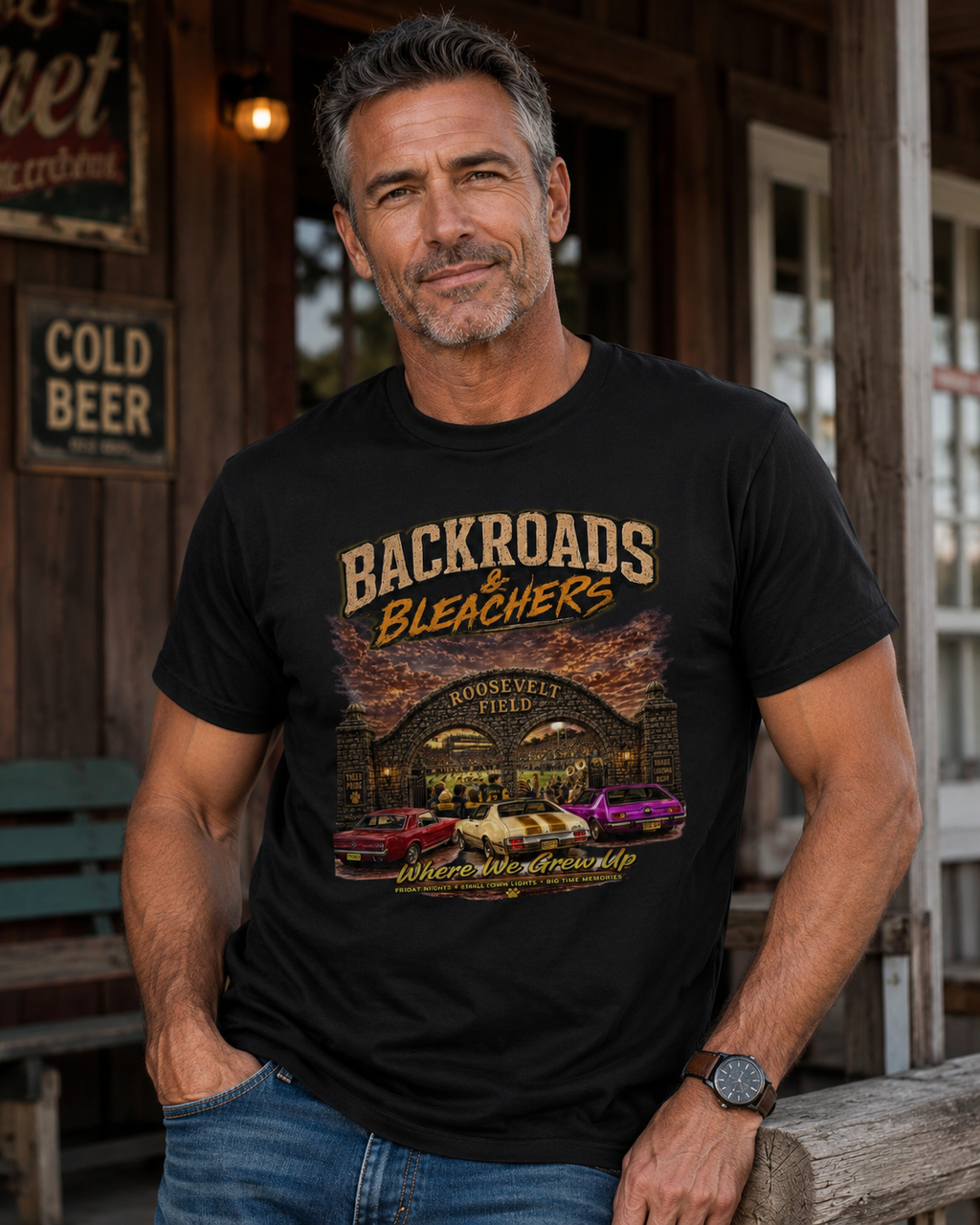 Backroads & Bleachers Tee – Small Town Friday Night Football Vintage Shirt