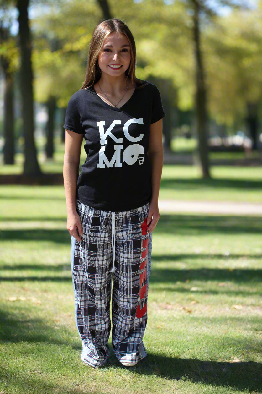 Plaid Wide Leg Pants Black and White Trousers