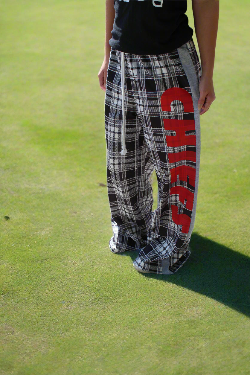 Plaid Wide Leg Pants Black and White Trousers