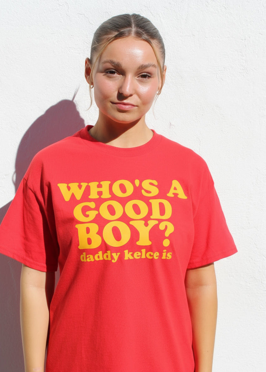 Unisex Who’s a Good Boy? Tee – Kelce Kingdom Edition