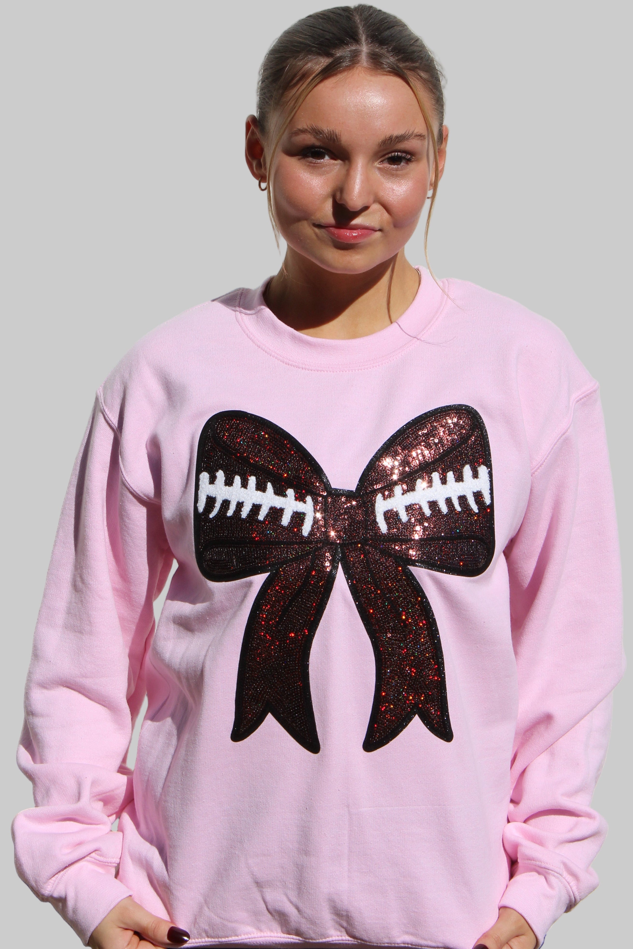 Brown Football Bow - Crewneck