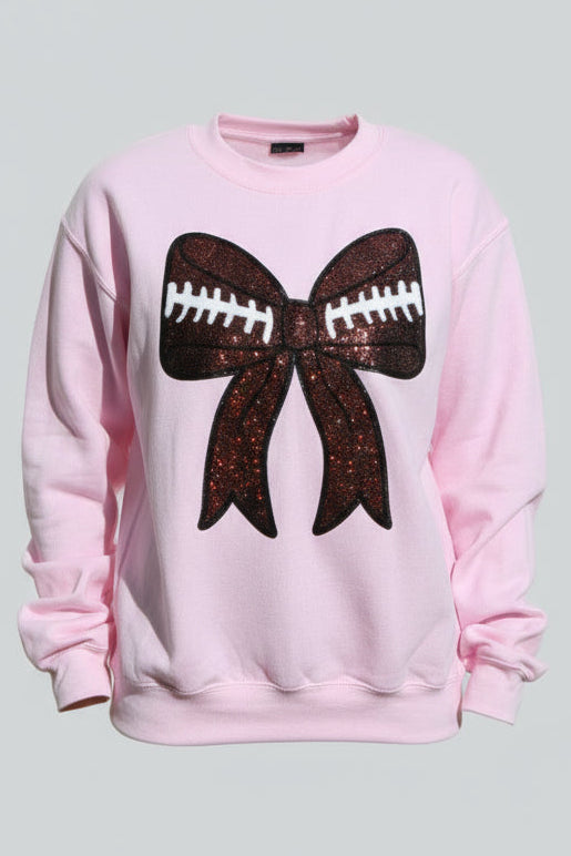 Brown Football Bow - Crewneck