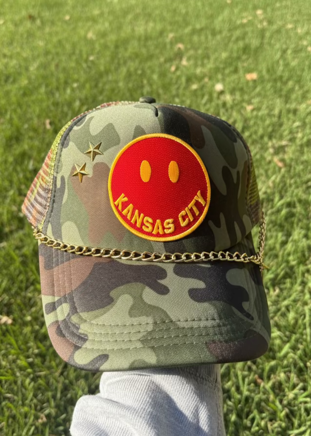 Kansas City Camo Smiley Trucker Hat 🪖✨