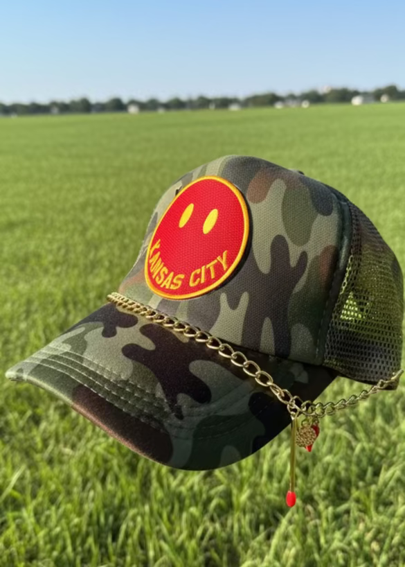 Kansas City Camo Smiley Trucker Hat 🪖✨